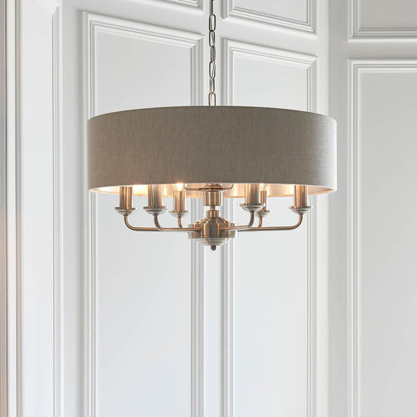 Juniper 6 Light Chrome Pendant Ceiling Light with Neutral Shade Lighting 