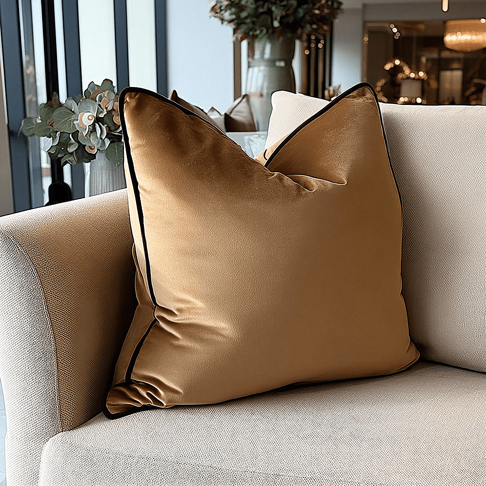 Juniper Caramel & Chocolate Velvet Cushion - 45 x 45cm Textiles 