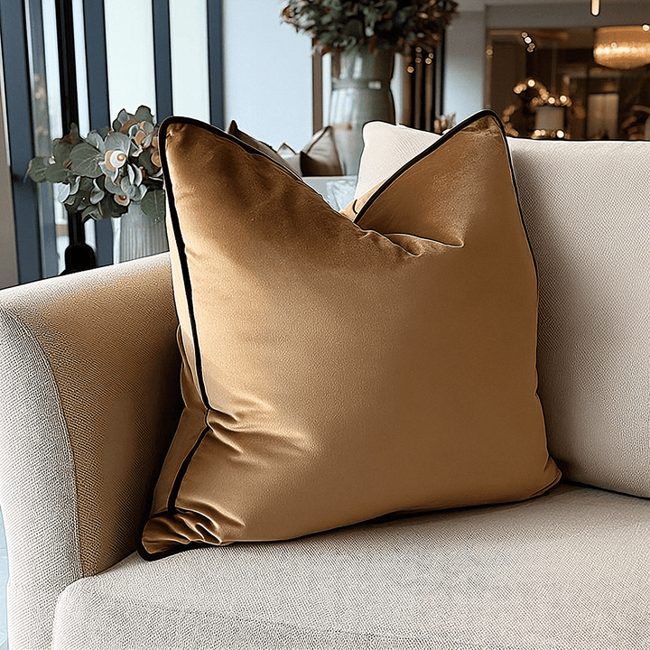 Juniper Caramel & Chocolate Velvet Cushion - 45 x 45cm Textiles 