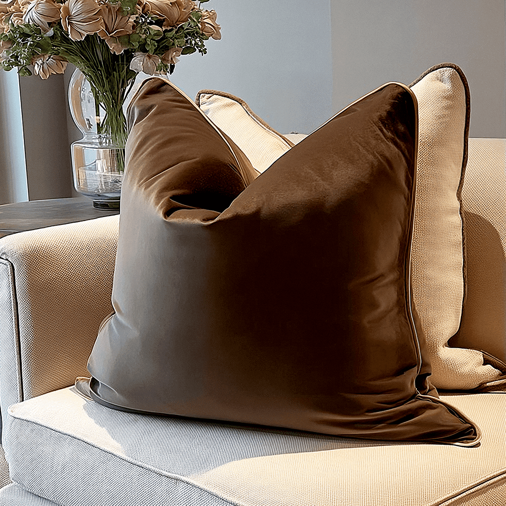 Juniper Chocolate & Caramel Velvet Feather Filled Cushion- 45x45cm Textiles 