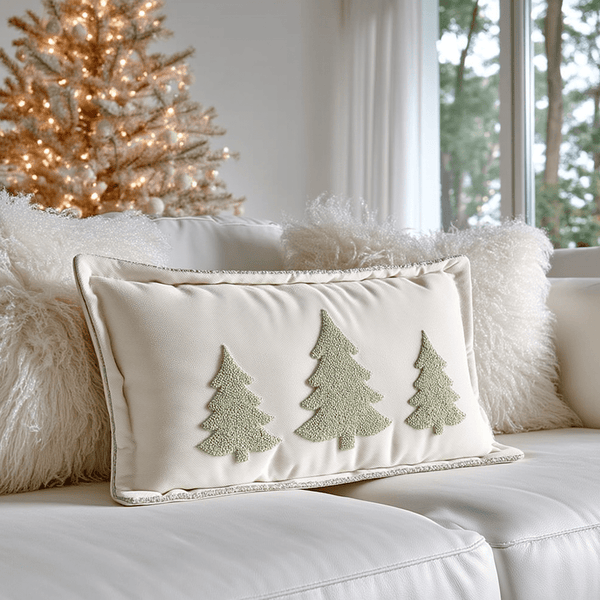 Juniper Cream & Sage Green Festive Bolster Cushion - 50x30cm Textiles 