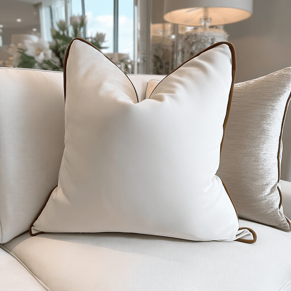 Juniper Ecru & Rust Velvet Feather Filled Cushion - 45 x 45cm Textiles 