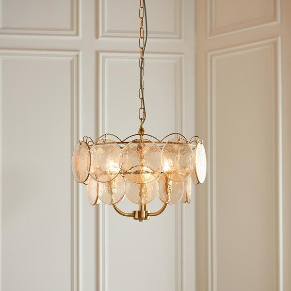 Juno Brushed Brass & Champagne Glass 3 Light Pendant Ceiling Light Lighting 