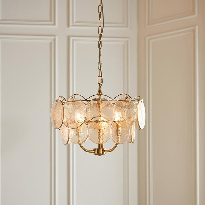 Juno Brushed Brass & Champagne Glass 3 Light Pendant Ceiling Light Lighting 