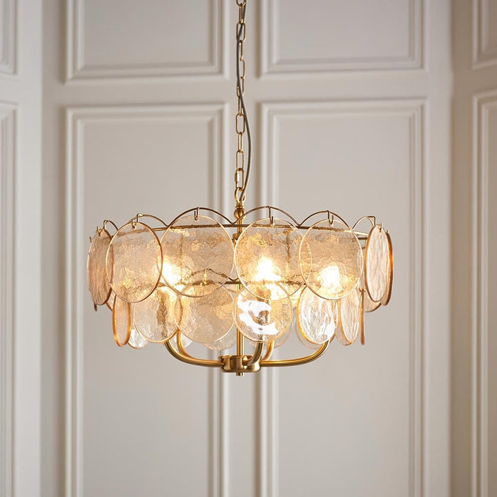 Juno Brushed Brass & Champagne Glass 5 Light Pendant Ceiling Light Lighting 