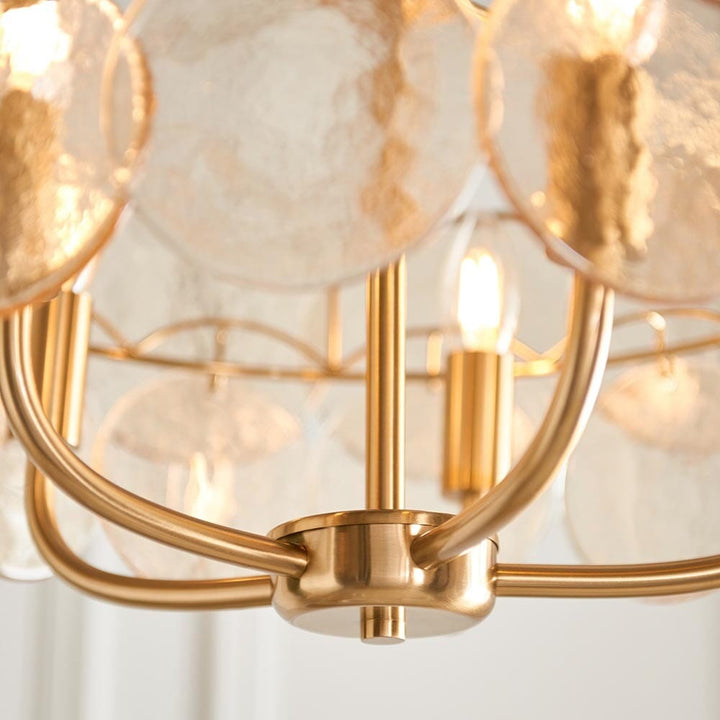 Juno Brushed Brass & Champagne Glass 5 Light Pendant Ceiling Light Lighting 