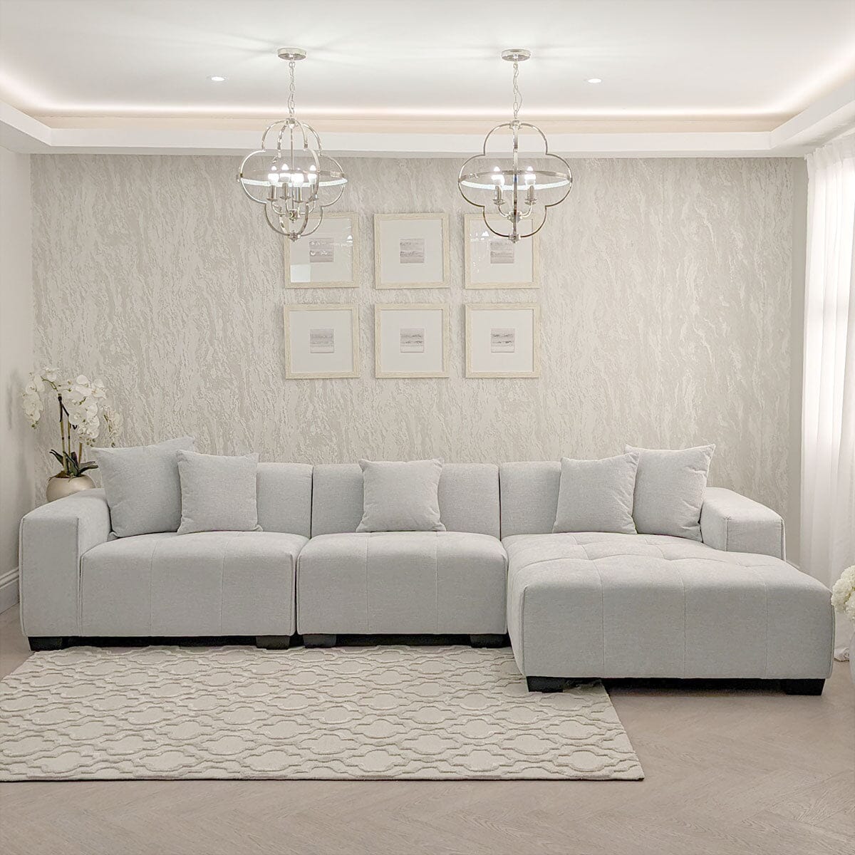 Kace Cloud Grey Boucle Tufted Sofa