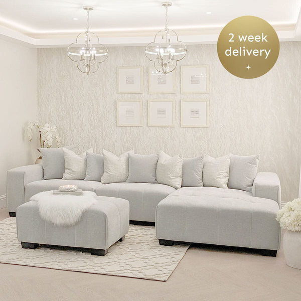 Kace Cloud Grey Boucle Tufted Sofa Range Sofa 