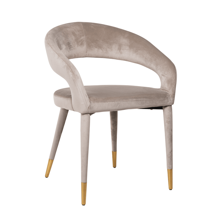 Kahla Luxury Taupe Velvet Cut Out Detail Curved Dining Chair Furniture 