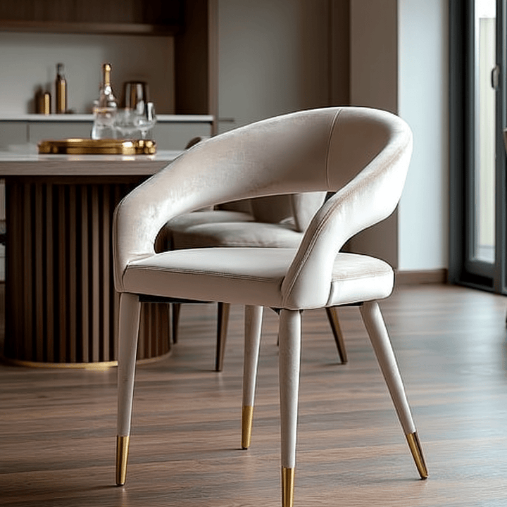 Kahla Luxury Taupe Velvet Cut Out Detail Curved Dining Chair Furniture 