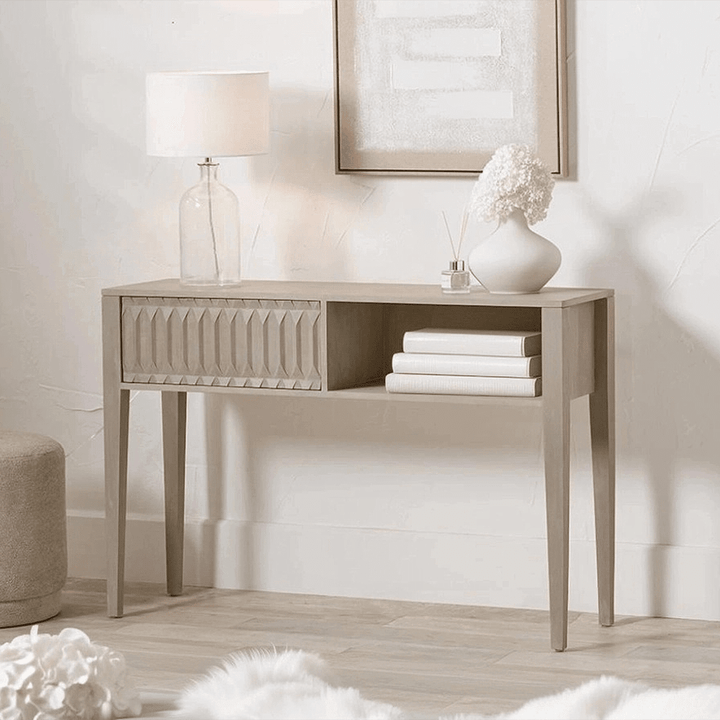 Kamala Light Grey Mango Wood 1 Drawer Console Table Furniture 
