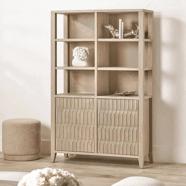 Kamala Light Grey Mango Wood 2 Door Shelving Unit Furniture 