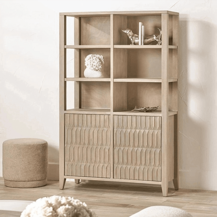 Kamala Light Grey Mango Wood 2 Door Shelving Unit Furniture 