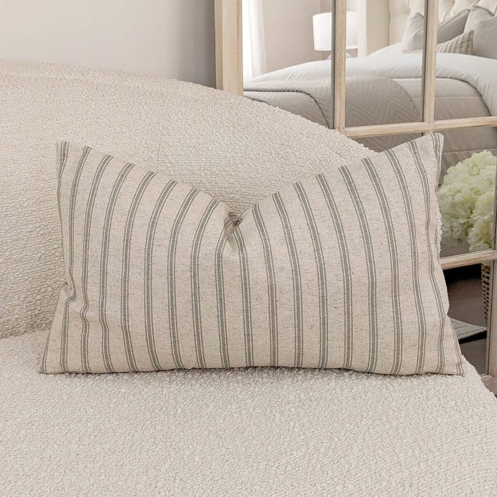 Kashmira Sage Green Striped Bolster Cushion - 30x50cm Textiles 