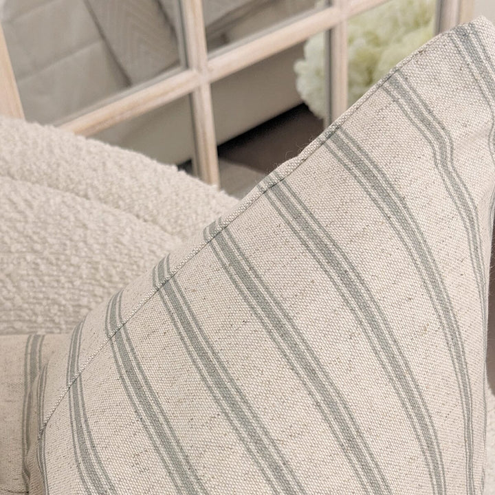 Kashmira Sage Green Striped Bolster Cushion - 30x50cm Textiles 