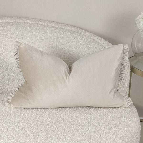 Katrina Cream & Nude Frill Edge Bolster Cushion - 30x50cm Textiles 