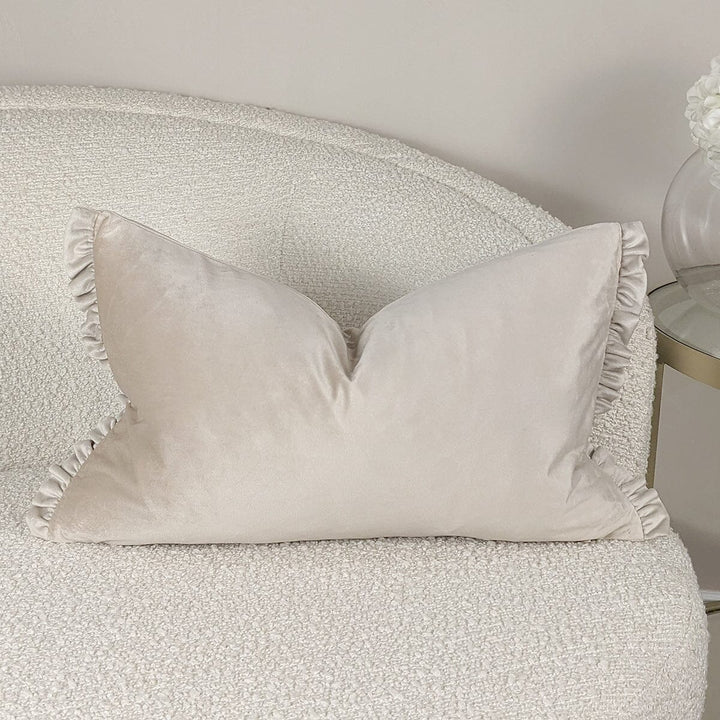 Katrina Cream & Nude Frill Edge Bolster Cushion - 30x50cm Textiles 