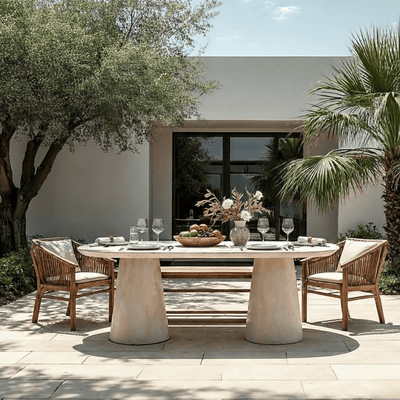 Katrina Travertine Concrete Indoor/Outdoor Oval Dining Table Furniture 