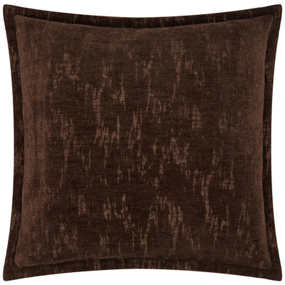 Katy Chocolate Brown Chenille Patterned Feather Filled Cushion - 45x45cm Textiles 