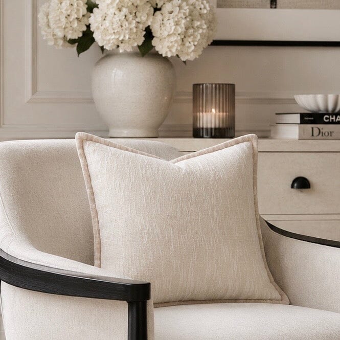Katy Ivory Chenille Patterned Feather Filled Cushion - 45x45cm Textiles 