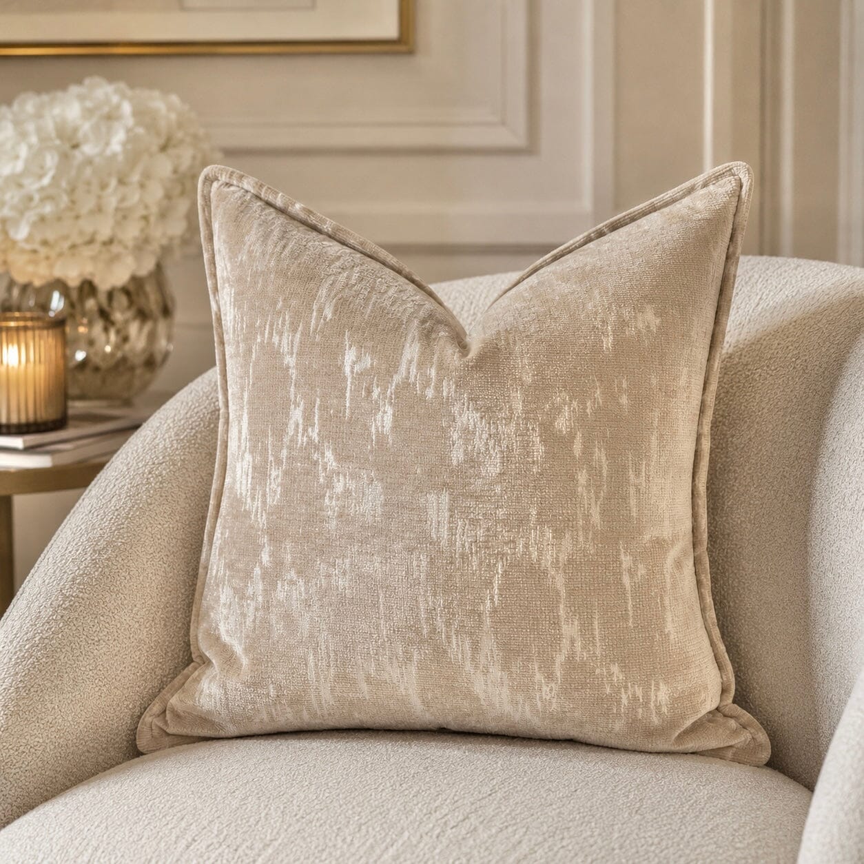 Katy Mink Chenille Patterned Feather Filled Cushion - 45x45cm Textiles 