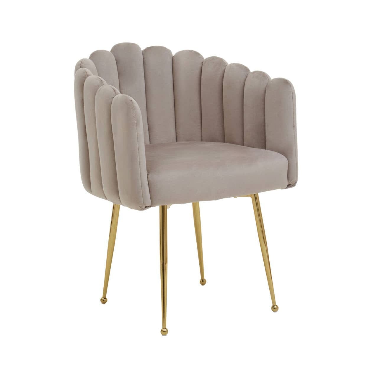 Kelcie Beige Velvet Scalloped Dining Chair with Gold Legs Furniture 