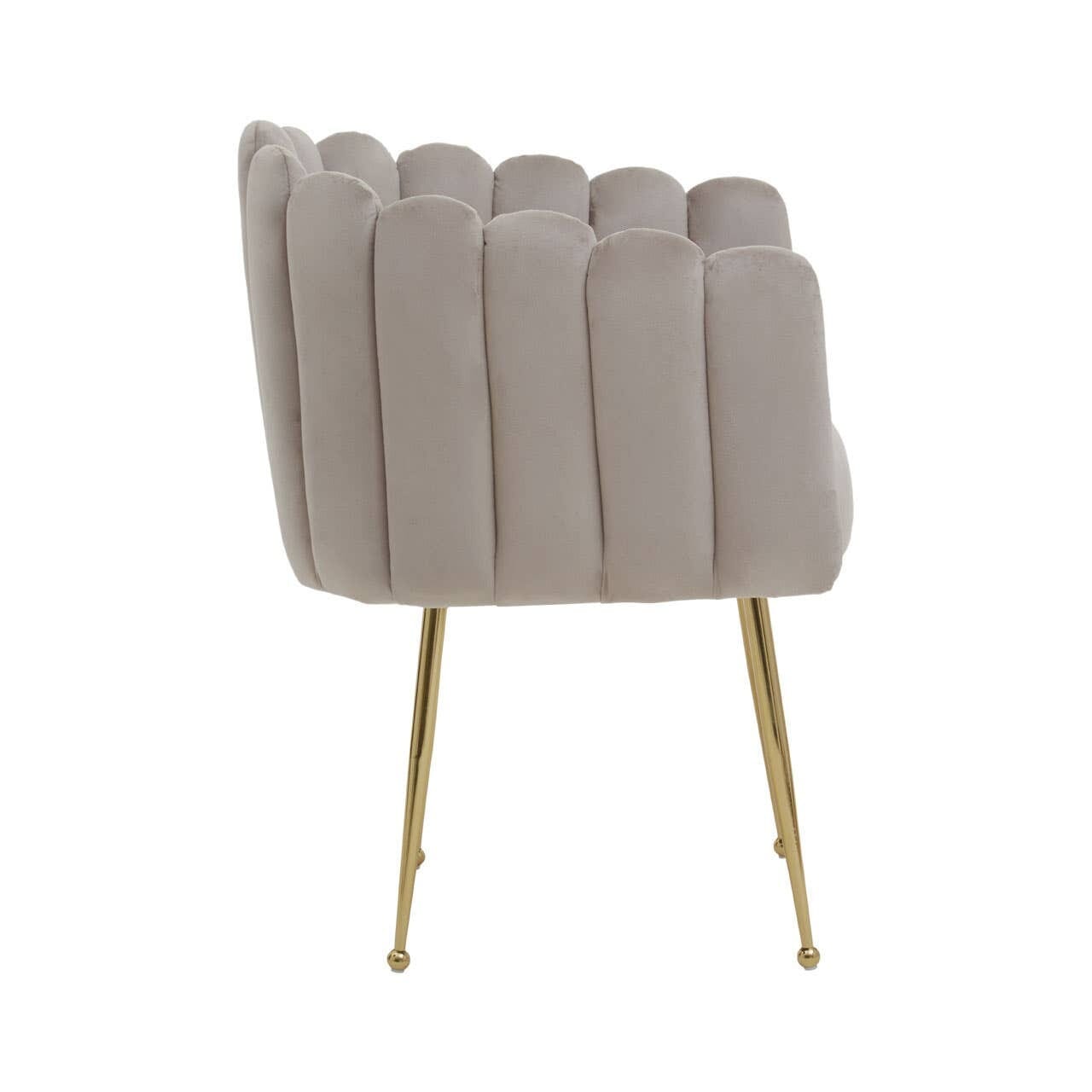 Kelcie Beige Velvet Scalloped Dining Chair with Gold Legs Furniture 