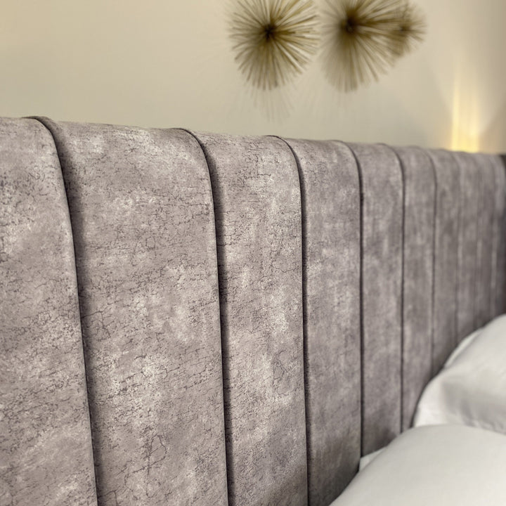 Kendal Grey Marble Velvet Winged Bed - King Beds and Headboards 