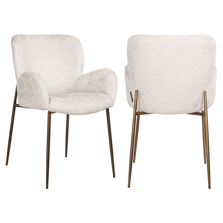 Kendal Off White Chenille Curved Dining Chair with Brass Legs Furniture 
