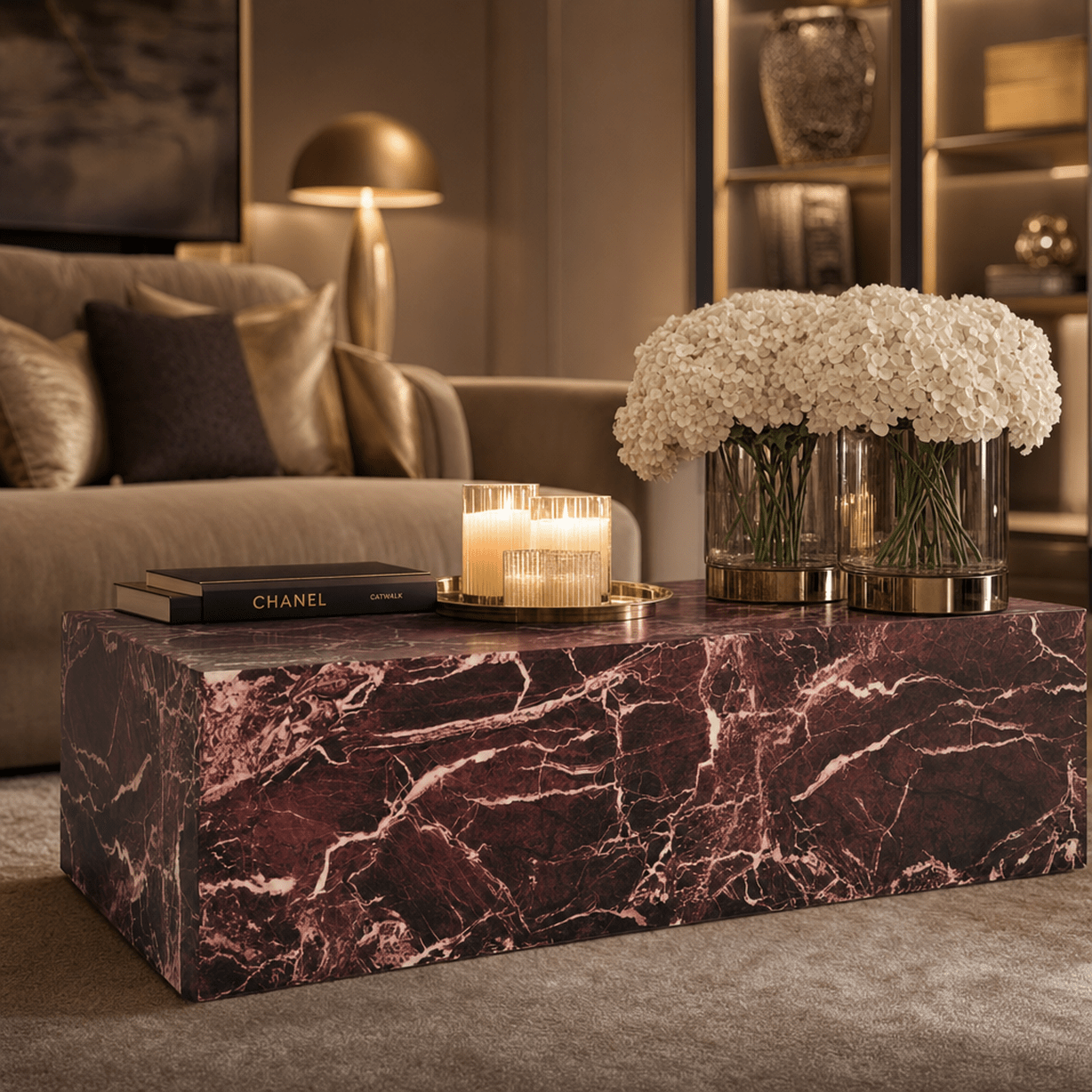 Kennedy Burgundy Marble Rectangular Coffee Table Furniture 