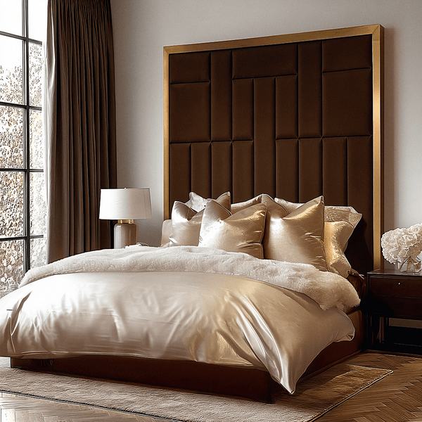Kensington Cocoa & Gold Premium Abstract Headboard Beds and Headboards 