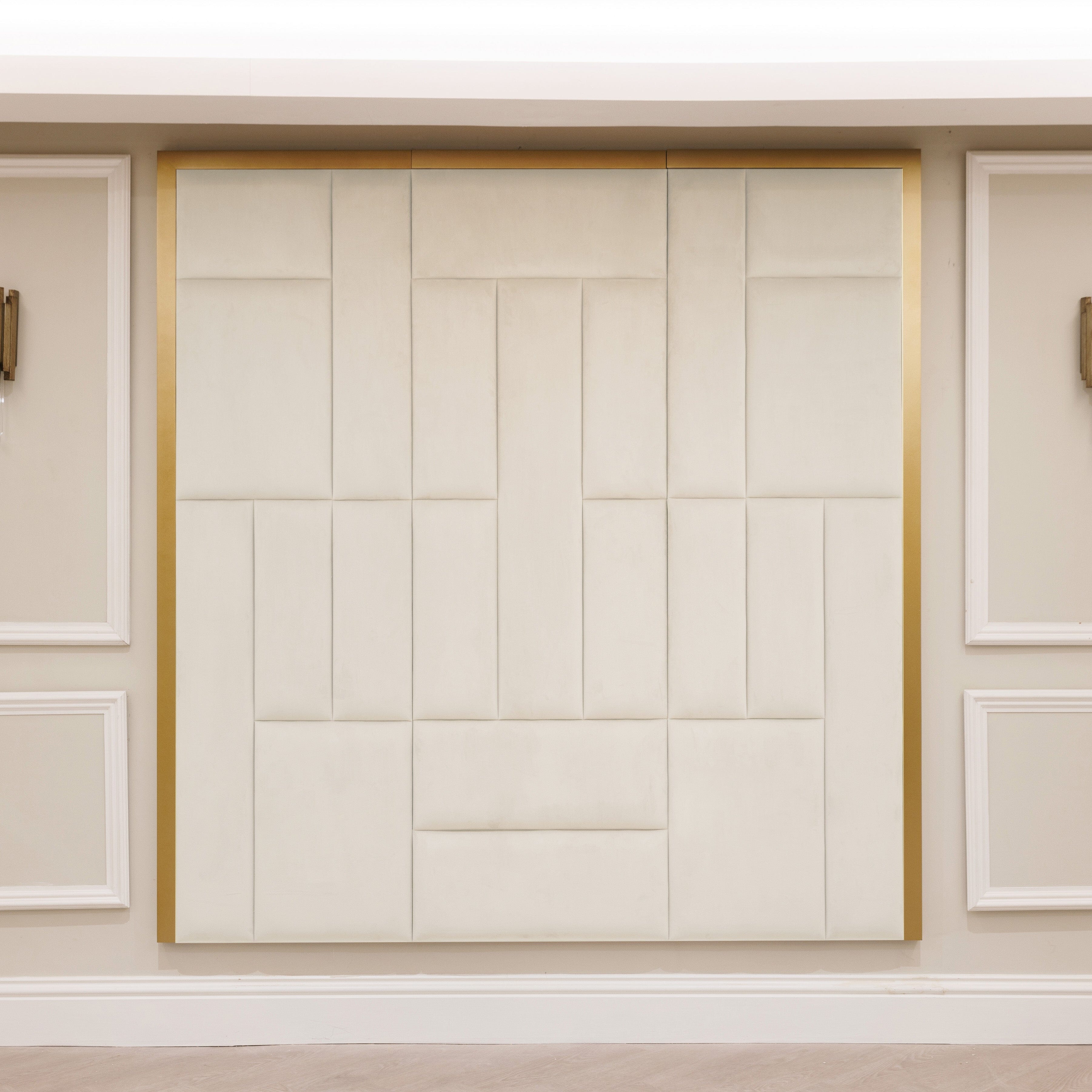 Kensington Cream & Gold Premium Abstract Headboard Beds and Headboards 