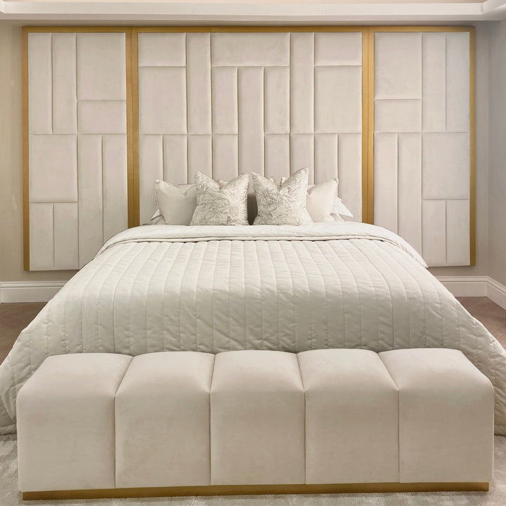 Kensington Cream & Gold Premium Abstract Headboard MTO Beds and Headboards Double With Wings 