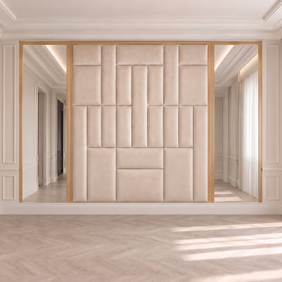 Kensington Cream & Gold Premium Abstract Headboard with Natural Mirrored Wings Beds and Headboards 