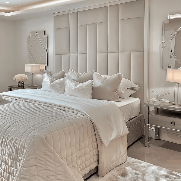 Kensington Grey & Off White Premium Abstract Headboard Beds and Headboards 