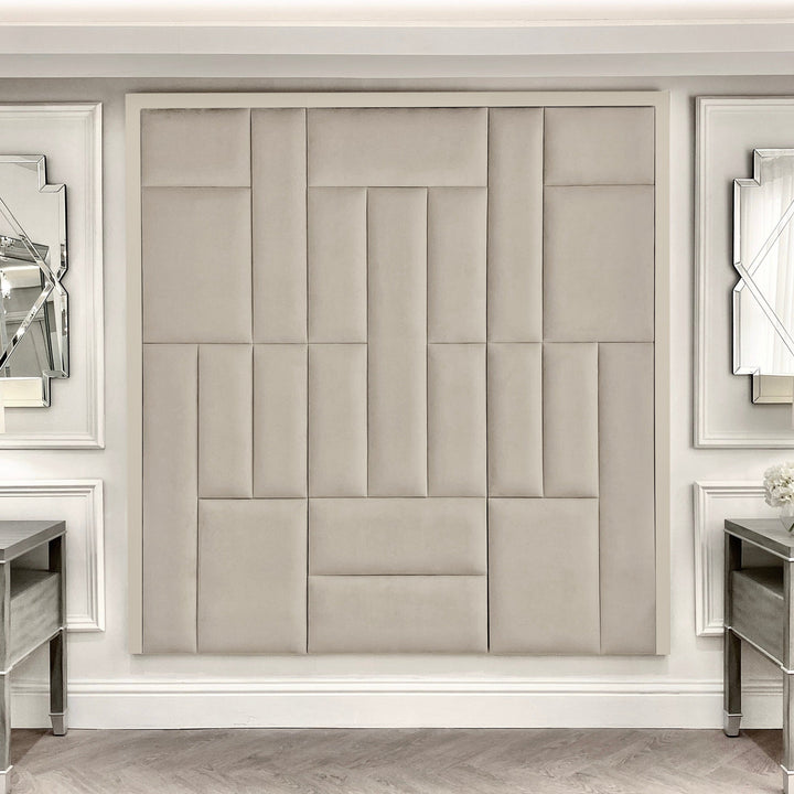 Kensington Grey & Off White Premium Abstract Headboard MTO Beds and Headboards 