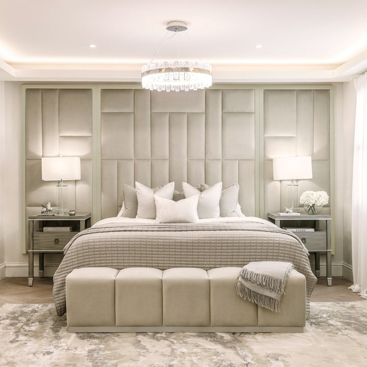 Kensington Grey & Off White Premium Abstract Headboard with Wings - Super King MTO Beds and Headboards 