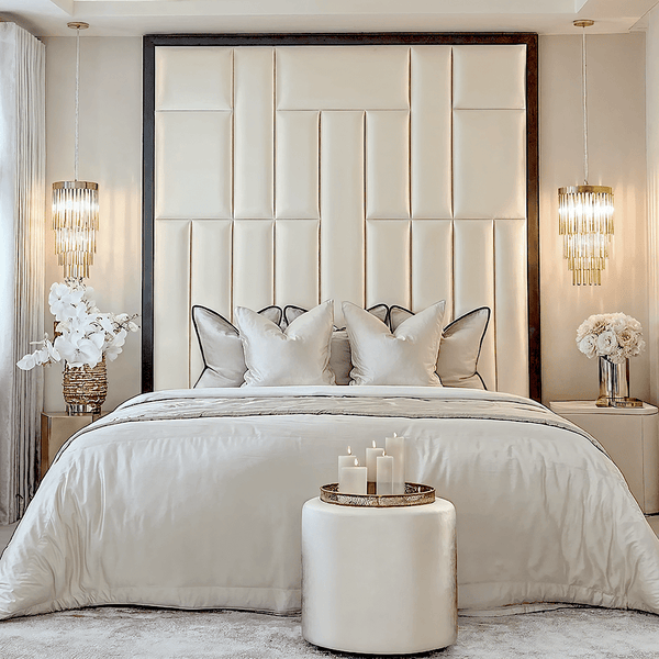 Kensington Serena Vanilla Satin Premium Headboard with Black Frame Beds and Headboards 