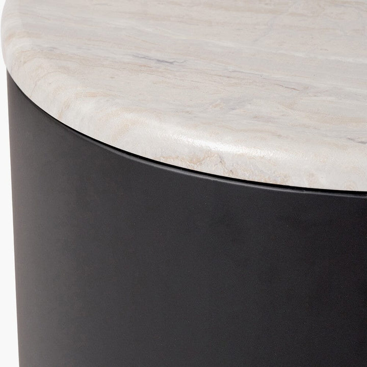 Keziah Black Round Storage Side Table with Faux White Marble Top Furniture 