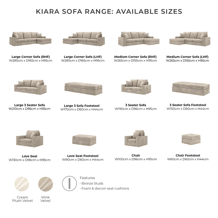 Kiara Mink Velvet Sofa Collection With Brass Studs MTO Sofa 