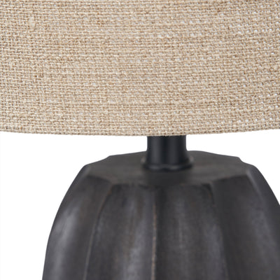 Kimpala Black Tall Textured Wooden Table Lamp with Cream Shade Lighting 