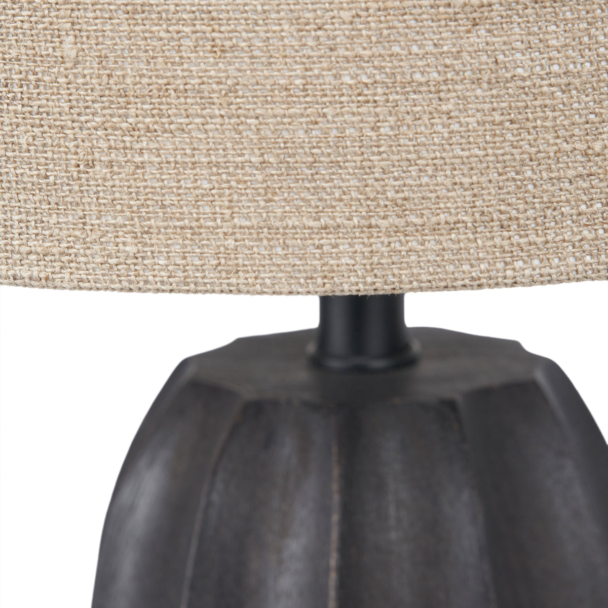 Kimpala Black Tall Textured Wooden Table Lamp with Cream Shade Lighting 
