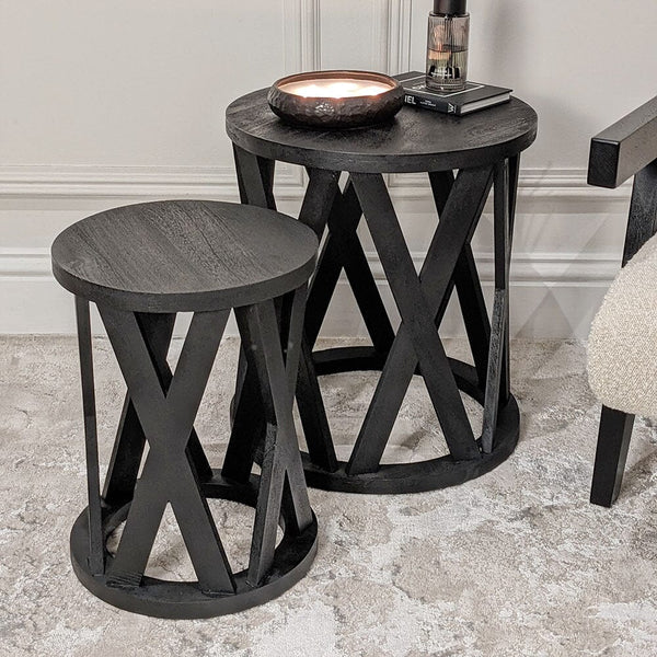 Kirkstone Black Wooden Set of 2 Side Tables Furniture 