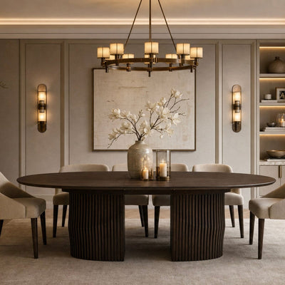 Koldrum Dark Wood Extendable Dining Table with Panelled Detail Furniture 
