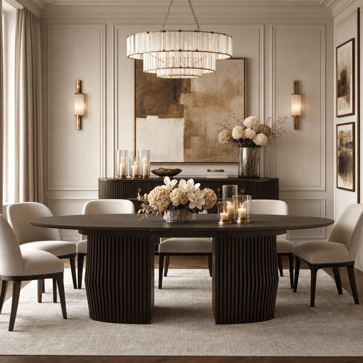 Koldrum Dark Wood Extendable Dining Table with Panelled Detail Furniture 