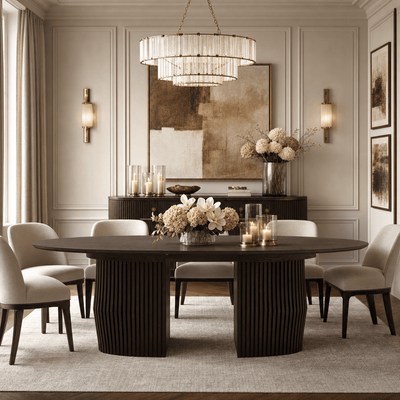 Koldrum Dark Wood Extendable Dining Table with Panelled Detail Furniture 