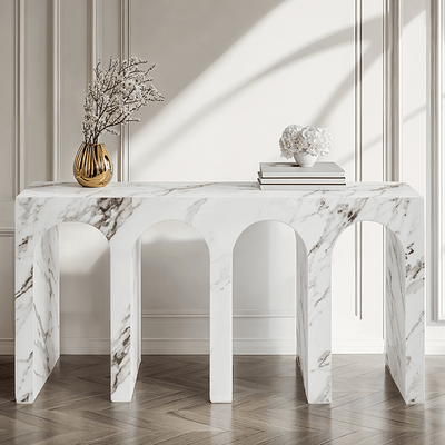 Kyoto Luxury White Marble Effect Arched Console Table Furniture 