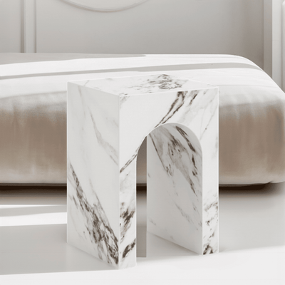 Kyoto Luxury White Marble Effect Arched Side Table Furniture 