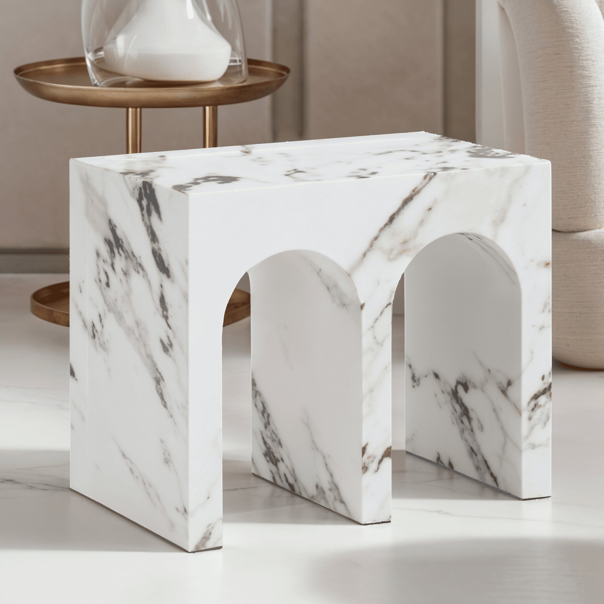 Kyoto Luxury White Marble Effect Large Arched Side Table – Rowen Homes