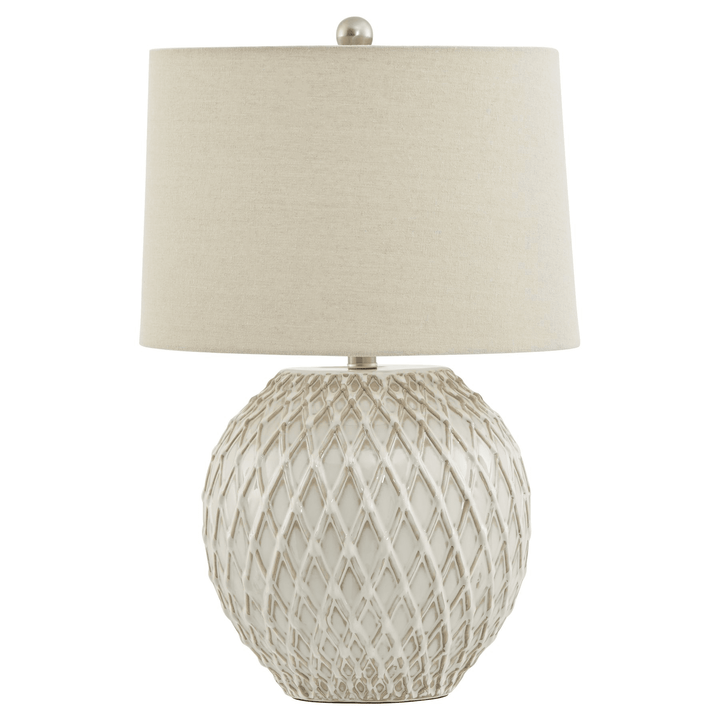 Lacy Lattice Ceramic Table Lamp with Linen Shade Lighting 